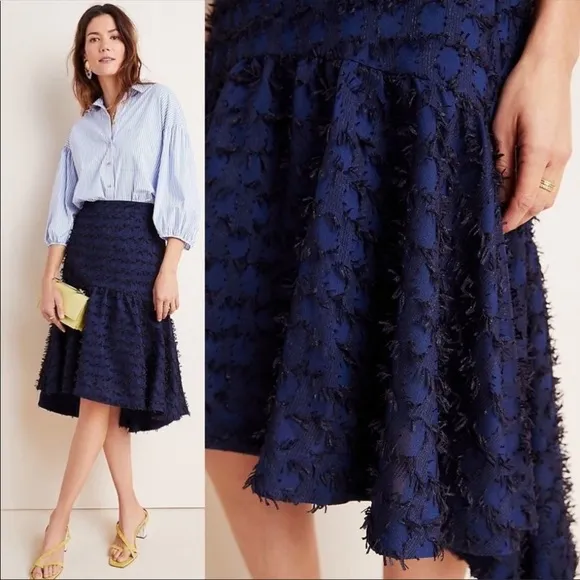 Anthropologie Maeve Blue Black Miranda Midi Skirt