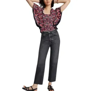 Anthropologie Womens 27 AG The Alexxis Cropped Straight Jeans Grey Wash Raw Hem