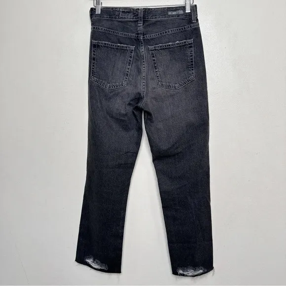 Anthropologie Womens 27 AG The Alexxis Cropped Straight Jeans Grey Wash Raw Hem