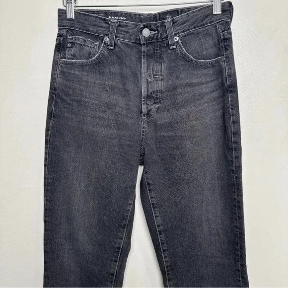 Anthropologie Womens 27 AG The Alexxis Cropped Straight Jeans Grey Wash Raw Hem