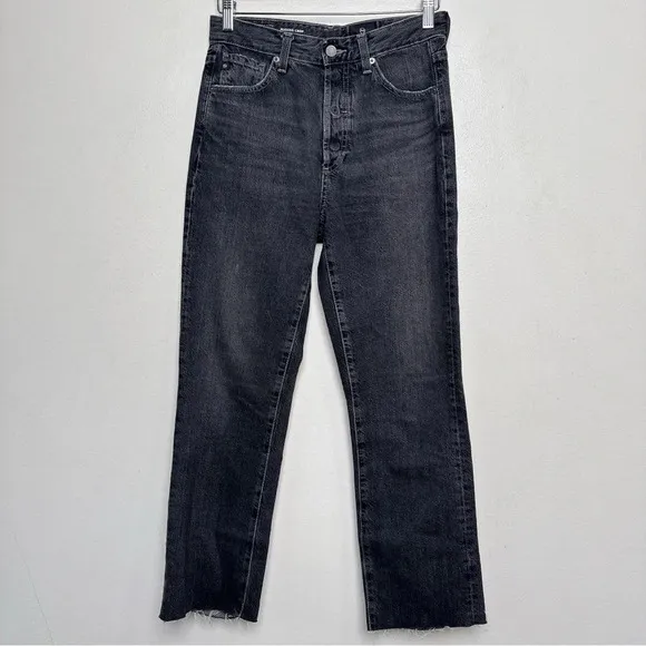 Anthropologie Womens 27 AG The Alexxis Cropped Straight Jeans Grey Wash Raw Hem