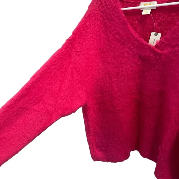 Anthropologie's Maeve Plush V-Neck Sweater FushiaPink Size S Wool Blend NWT