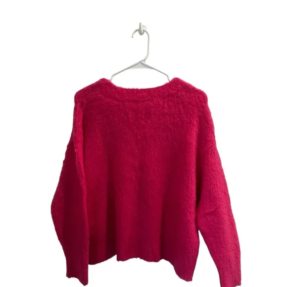 Anthropologie's Maeve Plush V-Neck Sweater FushiaPink Size S Wool Blend NWT