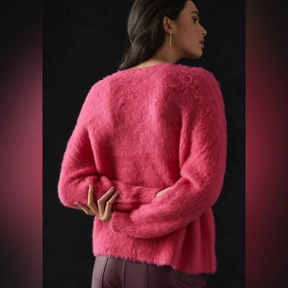 Anthropologie's Maeve Plush V-Neck Sweater FushiaPink Size S Wool Blend NWT