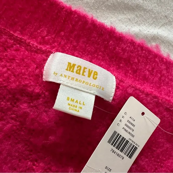 Anthropologie's Maeve Plush V-Neck Sweater FushiaPink Size S Wool Blend NWT