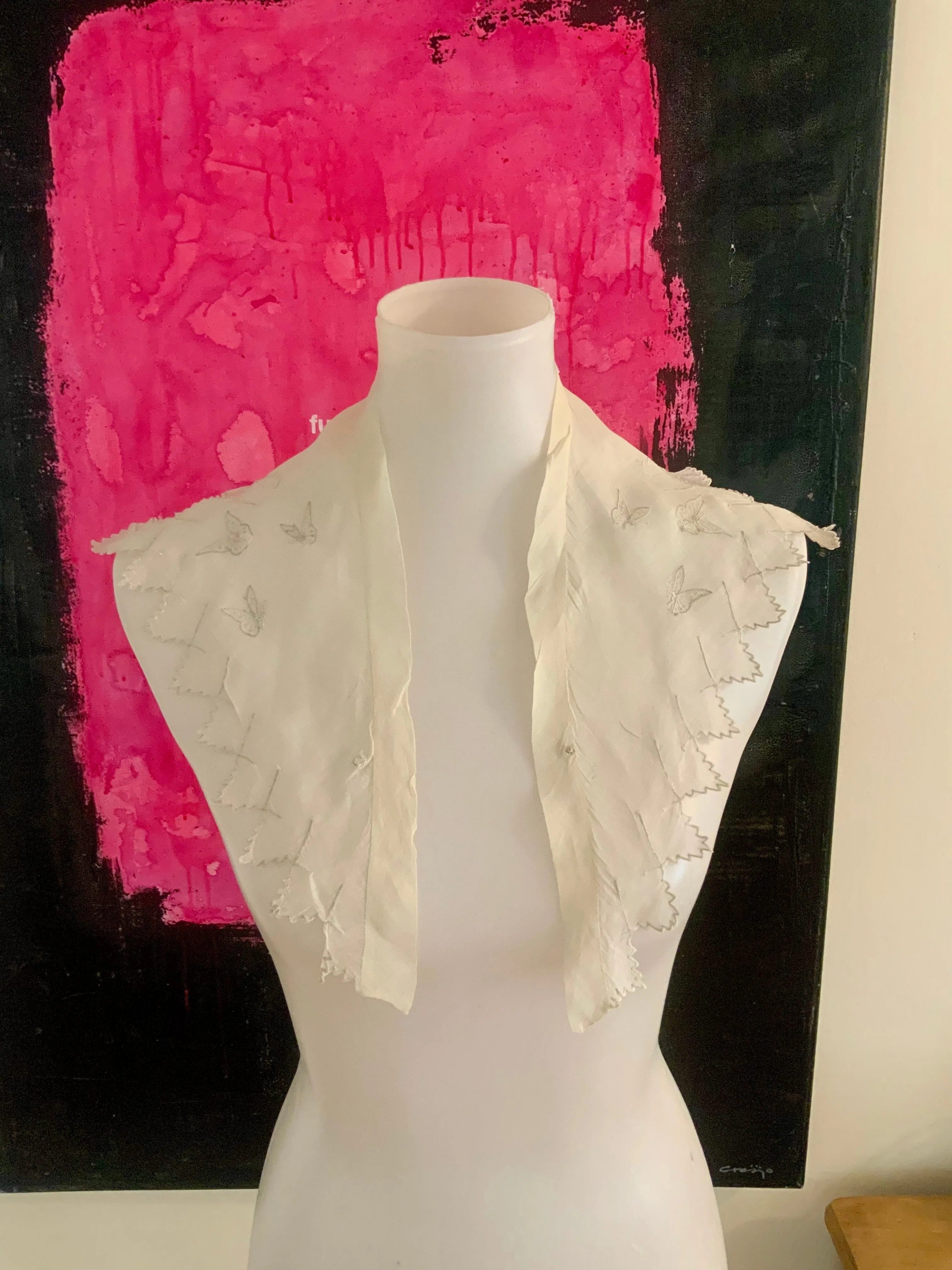 Antique Cotton Collar -Embroidered Butterflies - 1920