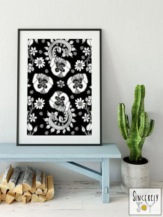 Art Printable Download 'BW Birds of a Flower 04'