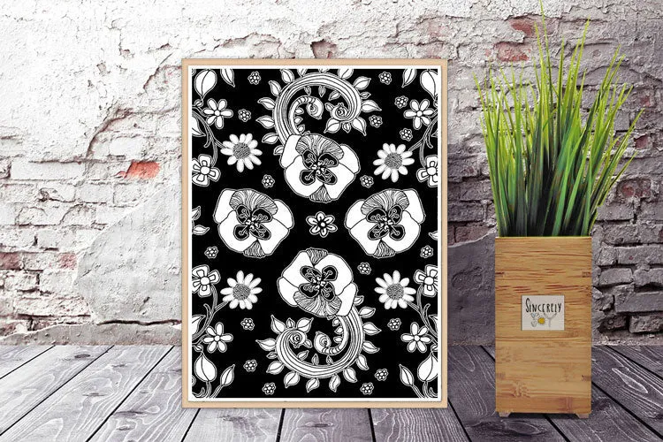 Art Printable Download 'BW Birds of a Flower 04'