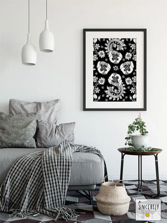 Art Printable Download 'BW Birds of a Flower 04'