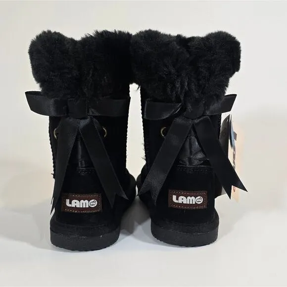 AS Lamo Audrey Short Boots NWT Size 11 Toddler Girl Black Snow Winter Ribbon Bow
