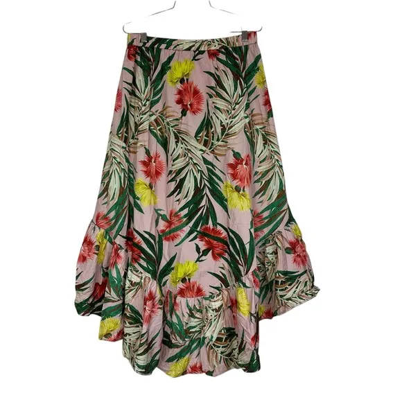 ASOS Hi-Low Ruffle Floral Palm Skirt 10