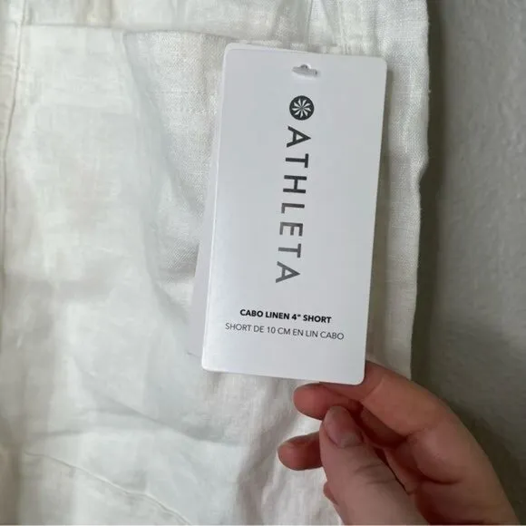 Athleta Womens Linen Blend Cabo Drawstring White Athletic Shorts Size 20