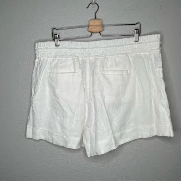 Athleta Womens Linen Blend Cabo Drawstring White Athletic Shorts Size 20