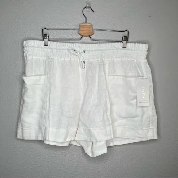 Athleta Womens Linen Blend Cabo Drawstring White Athletic Shorts Size 20