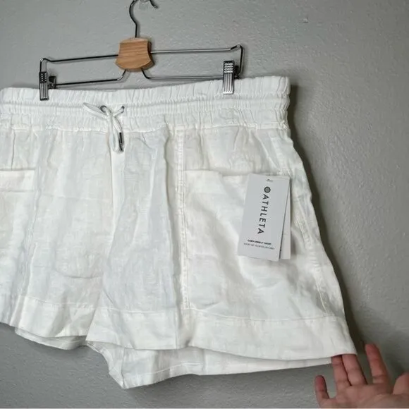 Athleta Womens Linen Blend Cabo Drawstring White Athletic Shorts Size 20