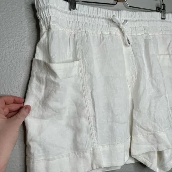 Athleta Womens Linen Blend Cabo Drawstring White Athletic Shorts Size 20