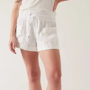 Athleta Womens Linen Blend Cabo Drawstring White Athletic Shorts Size 20