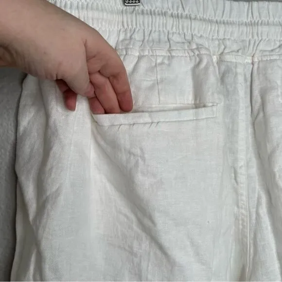 Athleta Womens Linen Blend Cabo Drawstring White Athletic Shorts Size 20