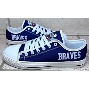Atlanta Braves Men’s Canvas Sneakers Red White Blue Low Top Shoes NWOT Sz 39