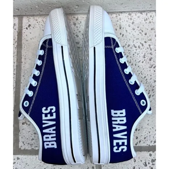 Atlanta Braves Men’s Canvas Sneakers Red White Blue Low Top Shoes NWOT Sz 39