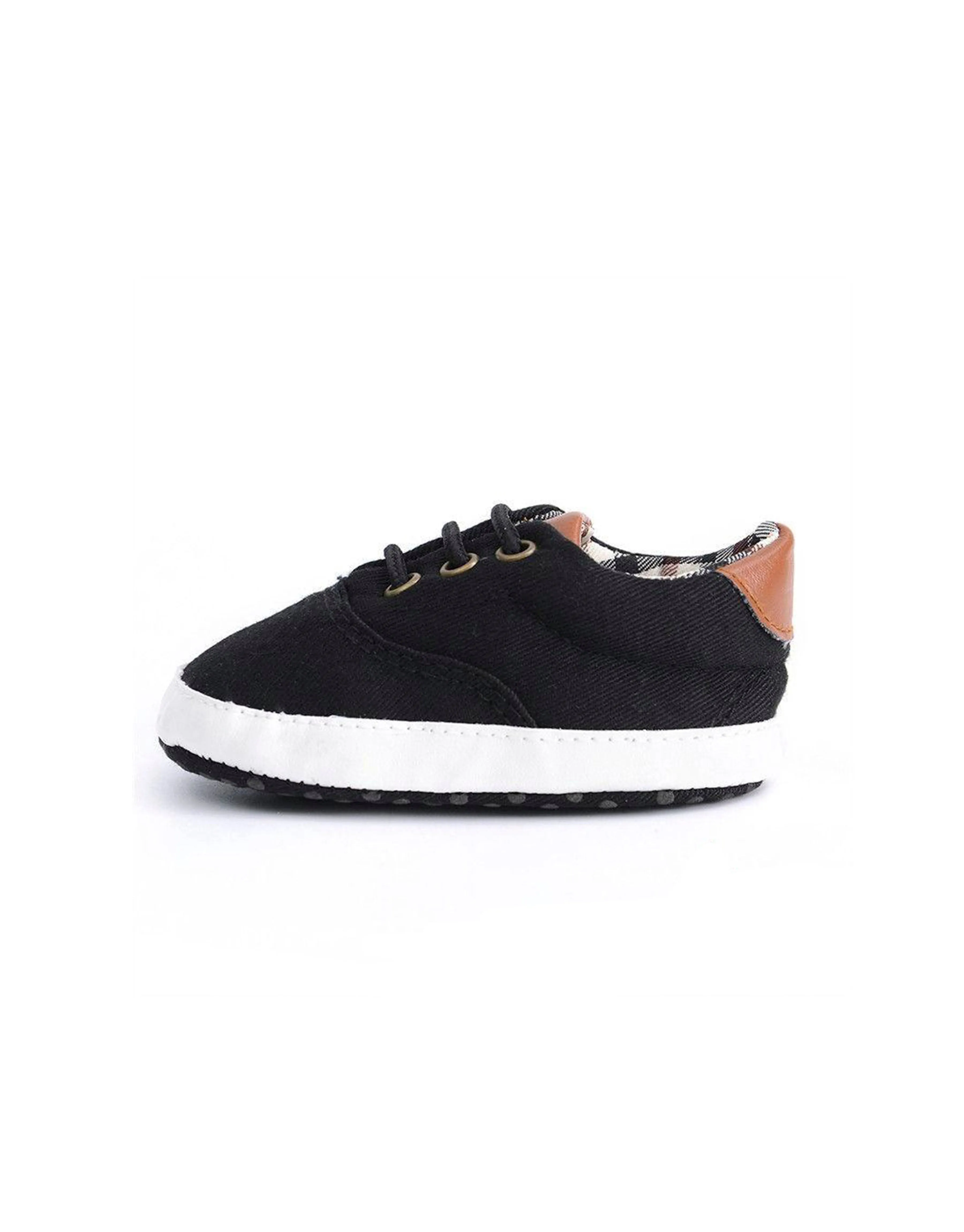 Baby Anti-slip Plaid Prewalker Shoes - Black