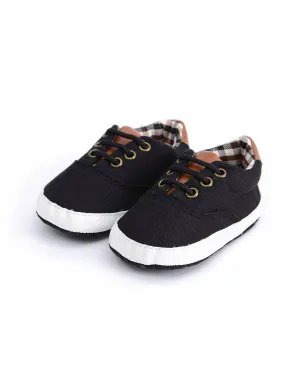 Baby Anti-slip Plaid Prewalker Shoes - Black