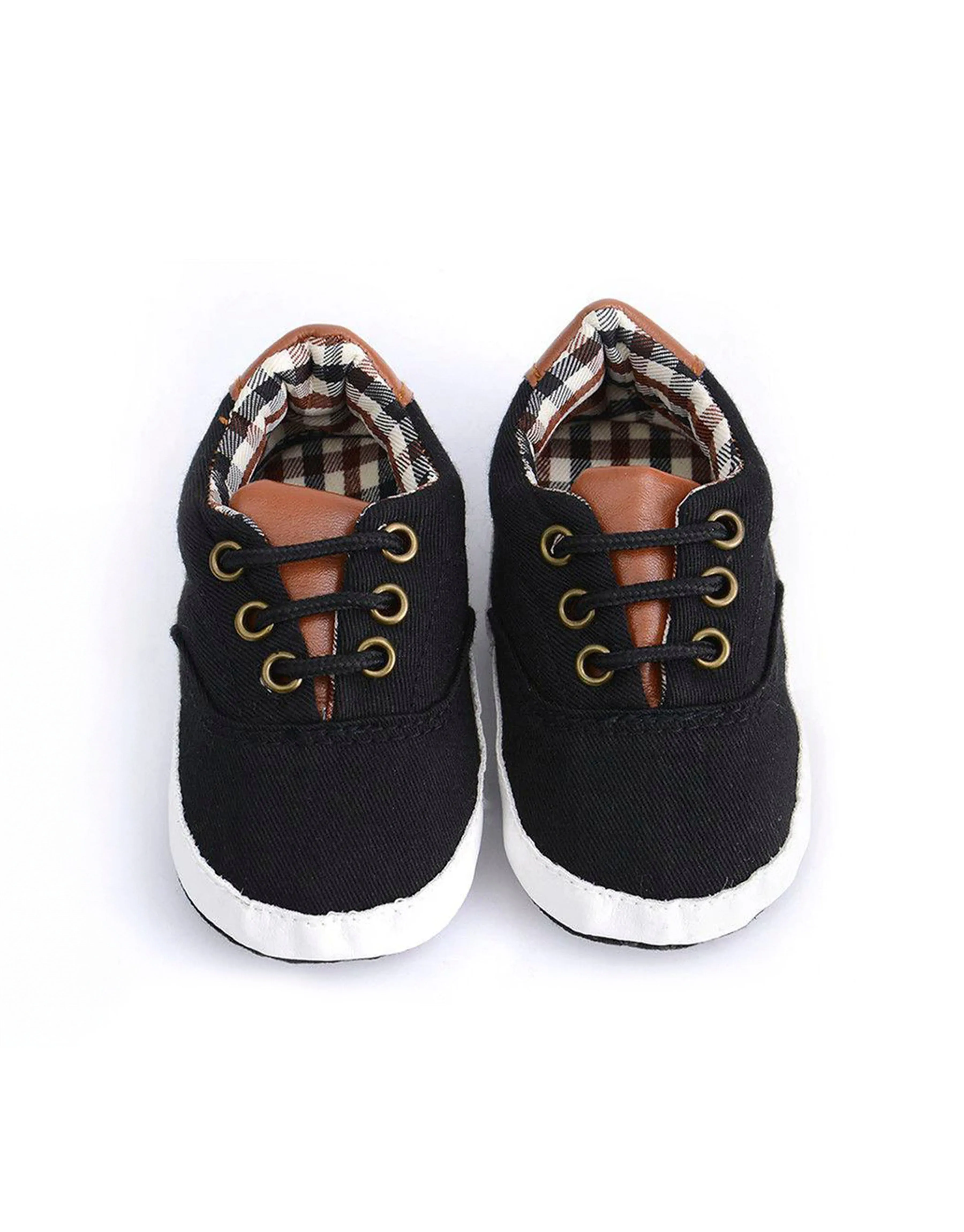 Baby Anti-slip Plaid Prewalker Shoes - Black
