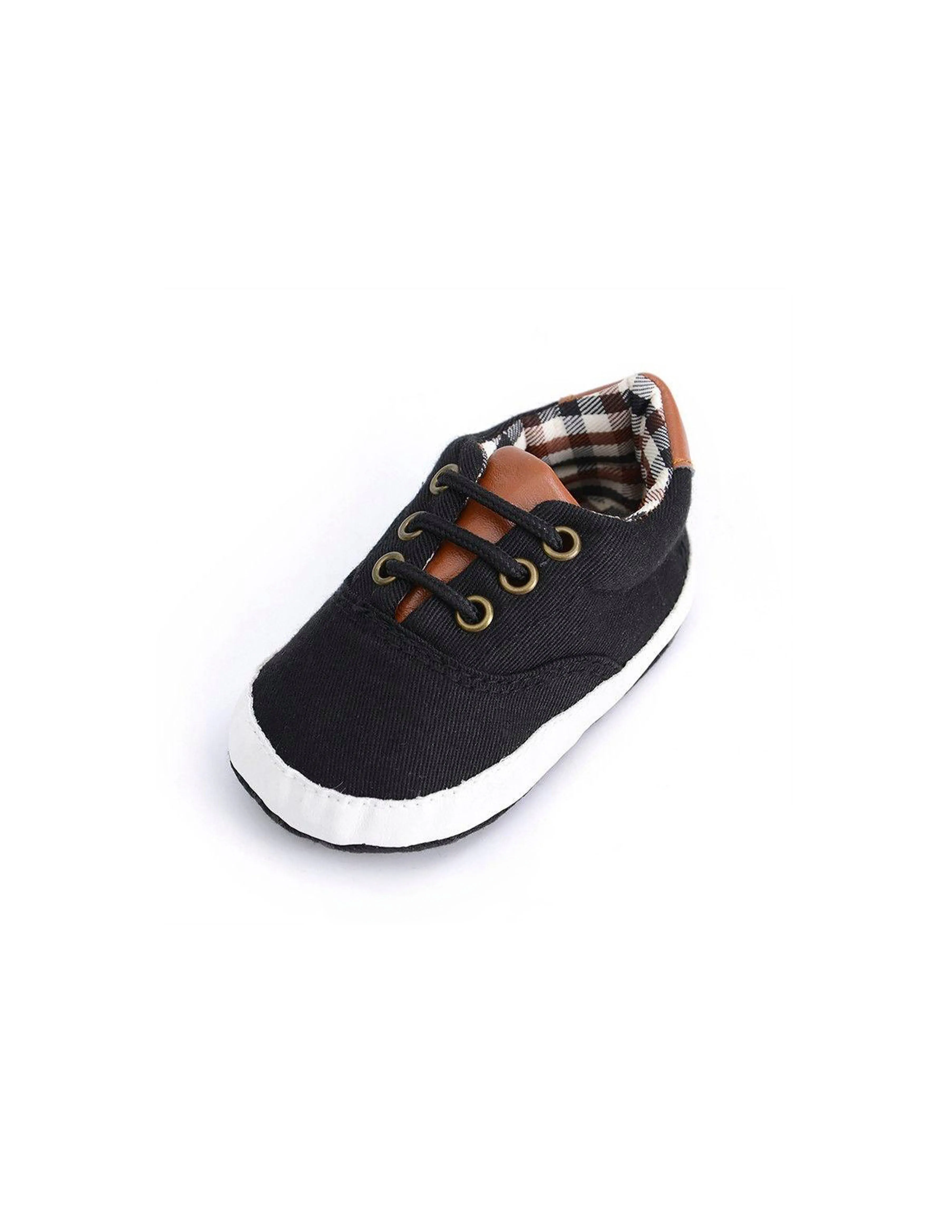 Baby Anti-slip Plaid Prewalker Shoes - Black