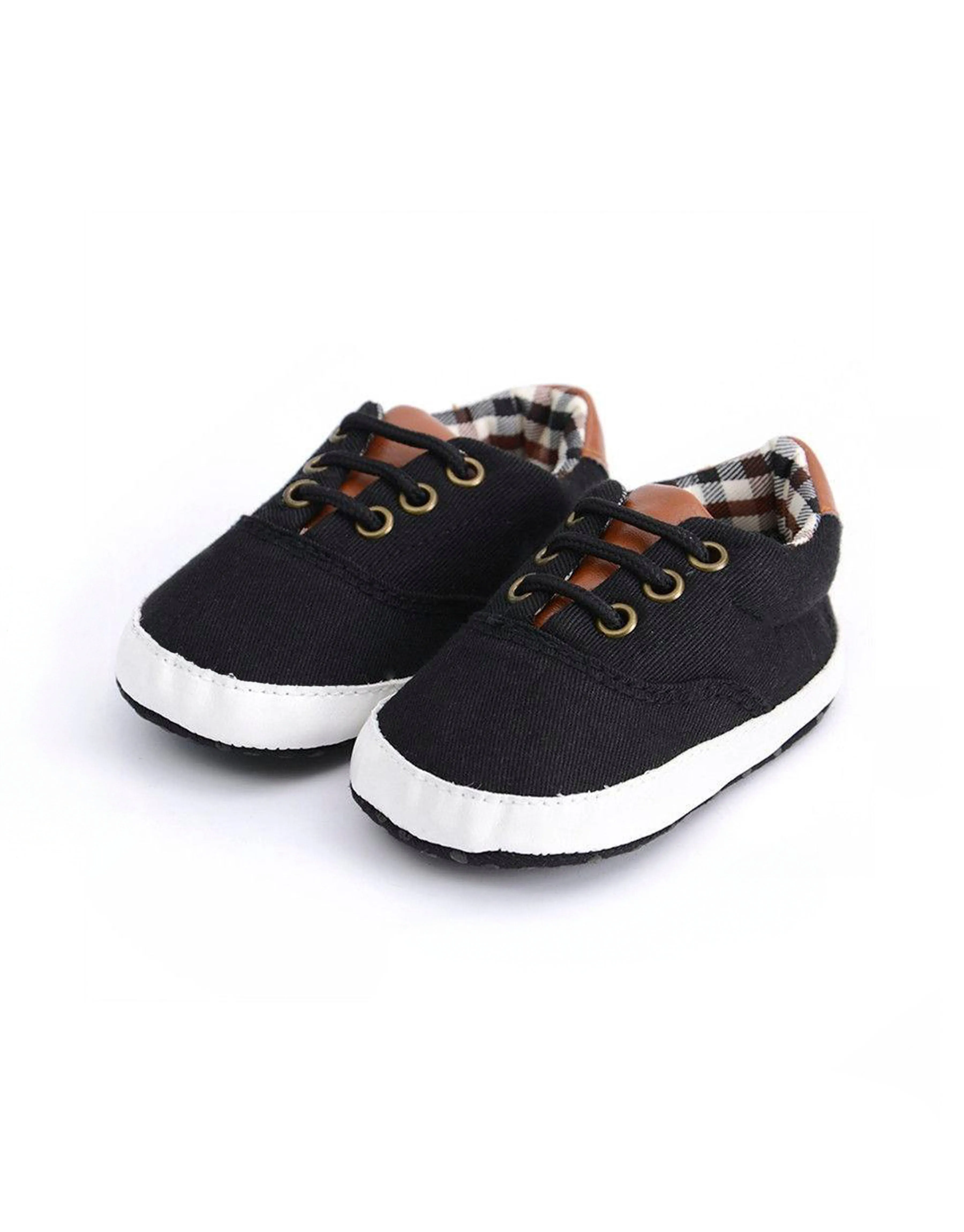 Baby Anti-slip Plaid Prewalker Shoes - Black