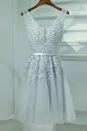 Baby Blue V Neck Off Shoulder Homecoming Dresses Graduation Dresses, SH350