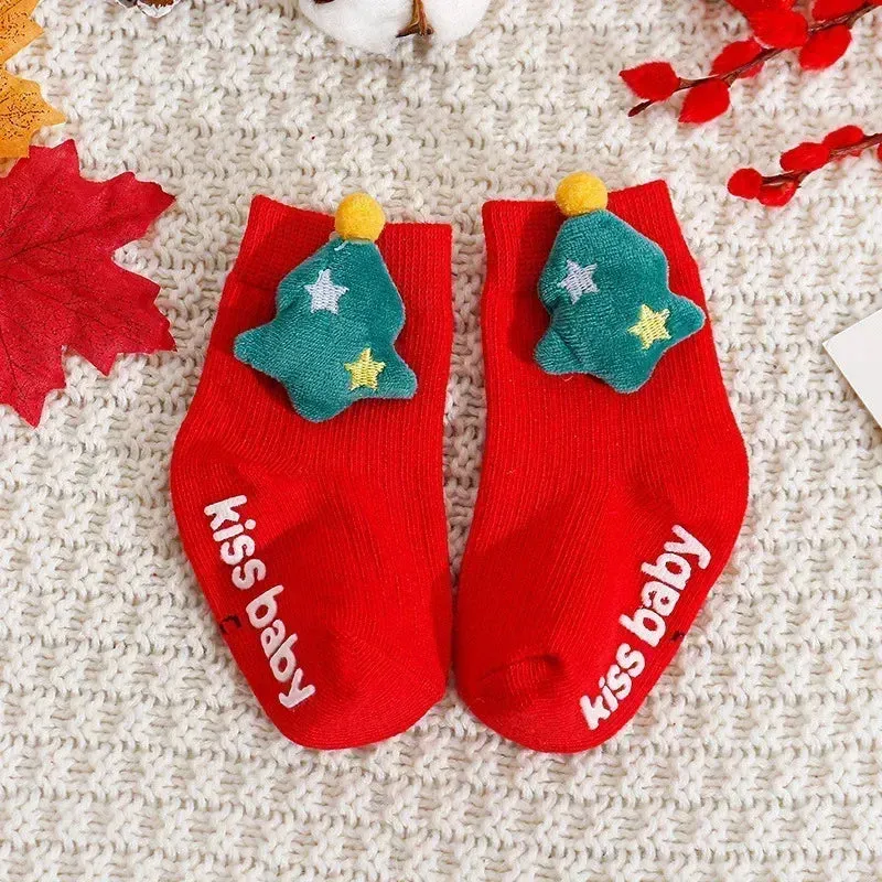 Baby Girl Socks Christmas Winter Thickened Cartoon Baby Non-slip Floor Shoes Christmas Socks Child Toddlers Red Floor Baby Sock