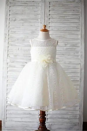 Ball Gown Scoop Sleeveless Flower Floor-Length Lace Flower Girl Dress With Flower OK724