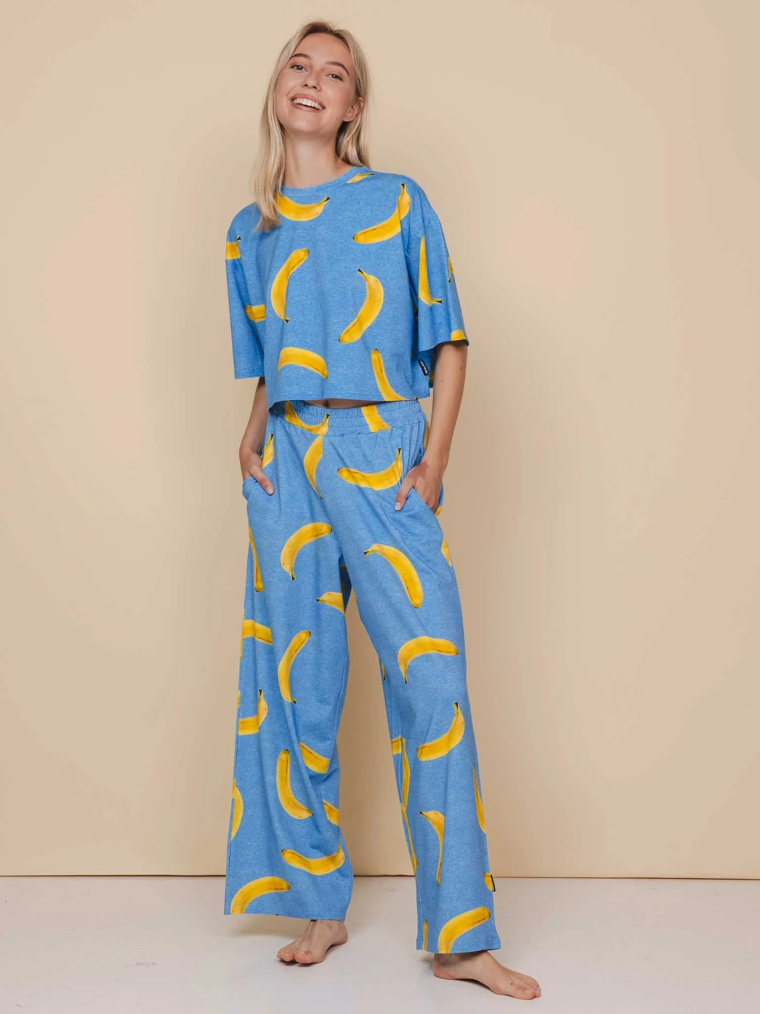 Banana Blue Cropped T-shirt en Wijde broek set Dames