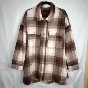 Banana Republic longline shacket neutral plaid wool blend casual fall winter