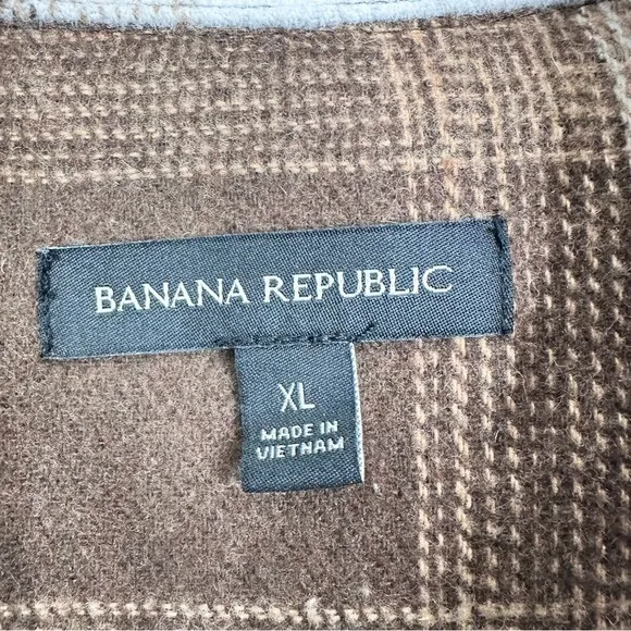Banana Republic longline shacket neutral plaid wool blend casual fall winter
