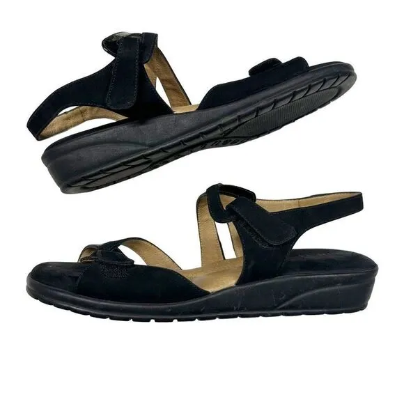 Beautifeel Maggiore Black Leather Strappy Sandals Low Wedge Heel Womens Size 39