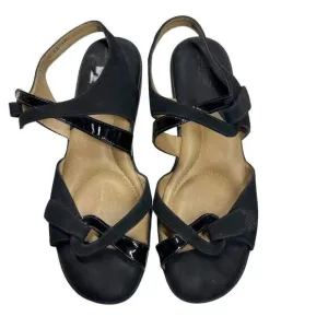 Beautifeel Maggiore Black Leather Strappy Sandals Low Wedge Heel Womens Size 39