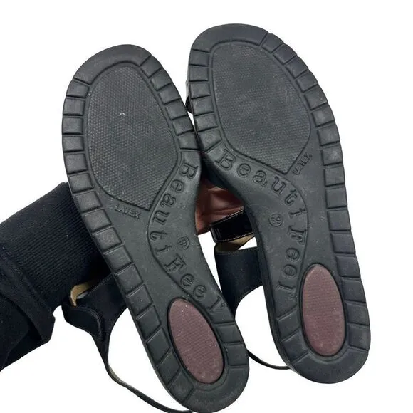 Beautifeel Maggiore Black Leather Strappy Sandals Low Wedge Heel Womens Size 39
