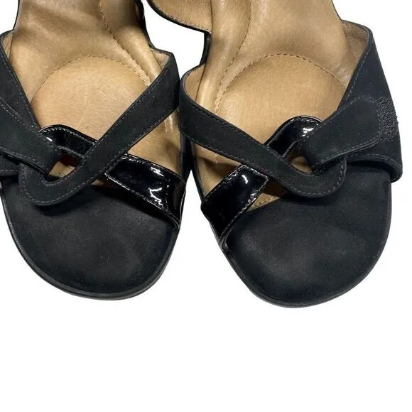 Beautifeel Maggiore Black Leather Strappy Sandals Low Wedge Heel Womens Size 39