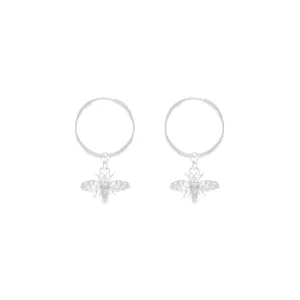 Bee Hoop Earrings - Silver