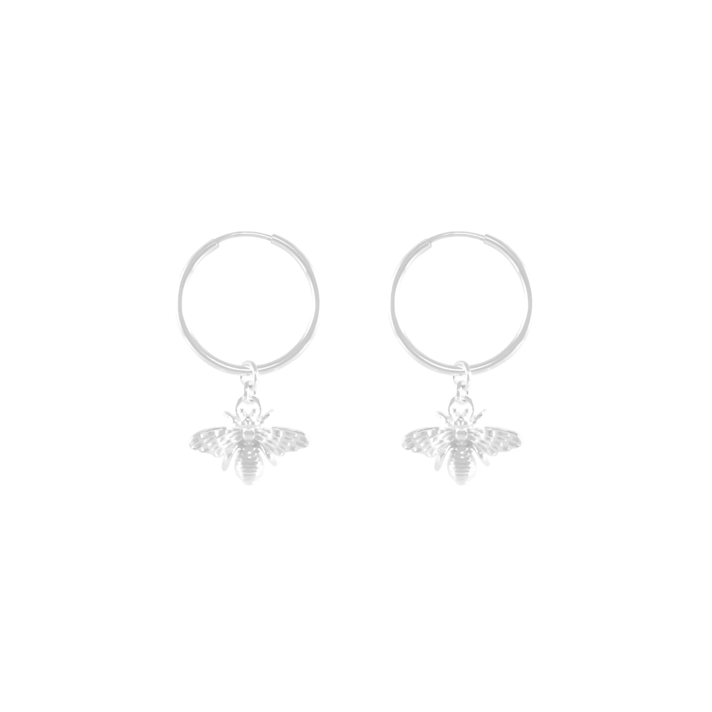 Bee Hoop Earrings - Silver