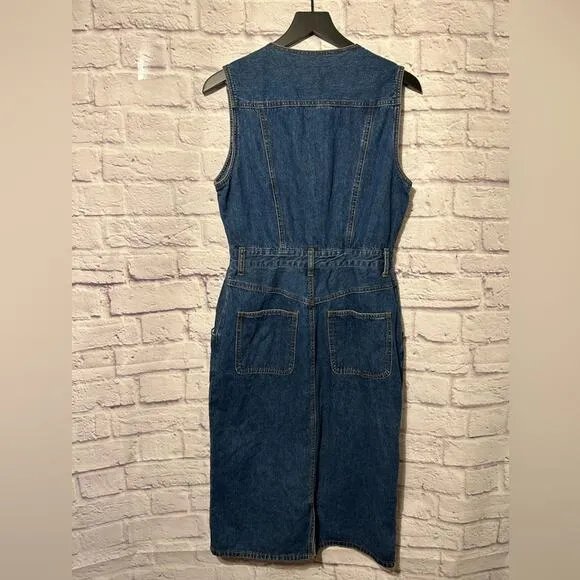 Bill Blass Vintage Denim Midi Dress Pearl snap buttons Western Casual Size 10