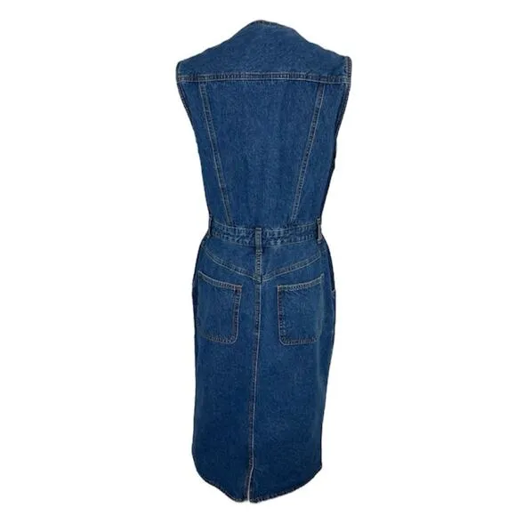 Bill Blass Vintage Denim Midi Dress Pearl snap buttons Western Casual Size 10