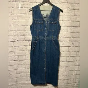 Bill Blass Vintage Denim Midi Dress Pearl snap buttons Western Casual Size 10