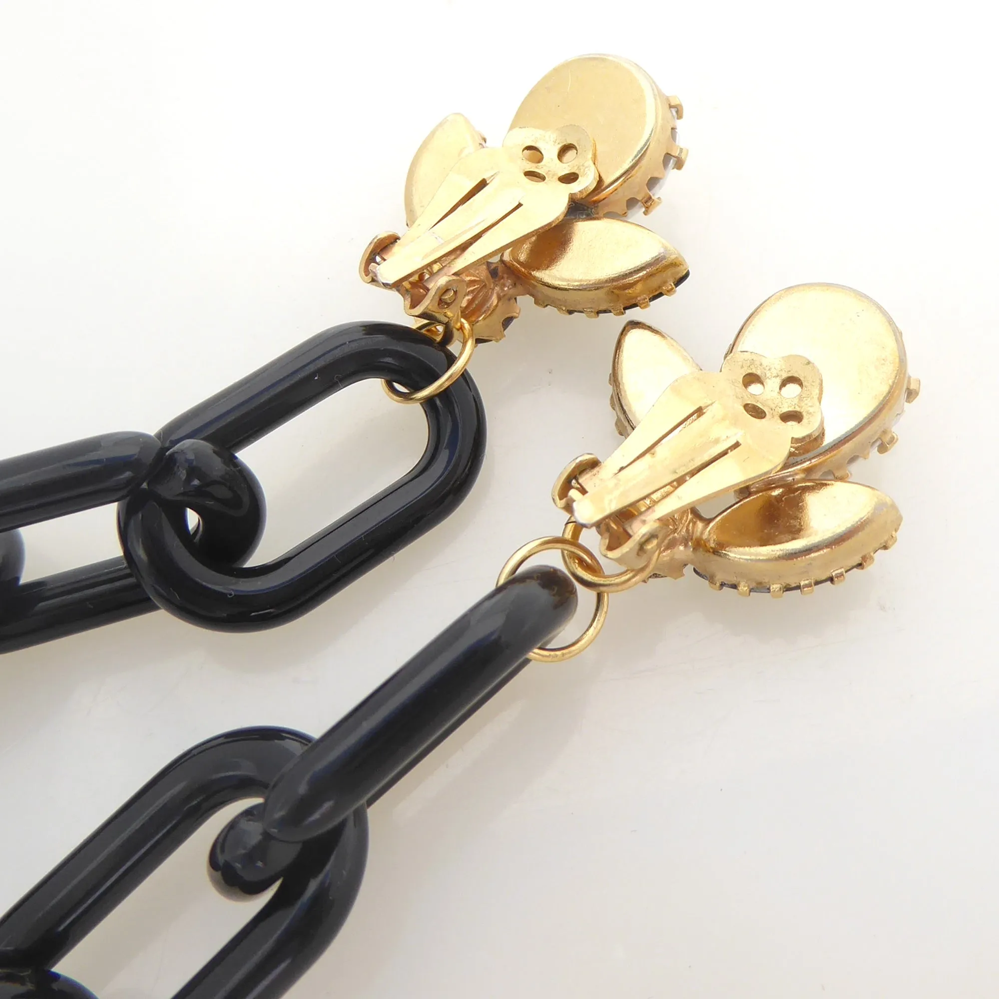 Black and pearl chain earrings