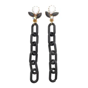 Black and pearl chain earrings