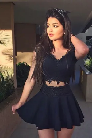 Black Capped Sleeve Short Prom Dress,Sweetheart Lace Appliques Homecoming Dress,SH212