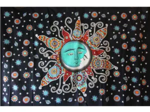 Black Celestial Sun and Moon Horizontal Wall Art Canvas Tapestry
