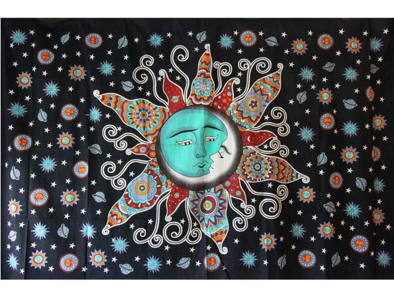 Black Celestial Sun and Moon Horizontal Wall Art Canvas Tapestry