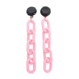 Black glass and pink chain earrings